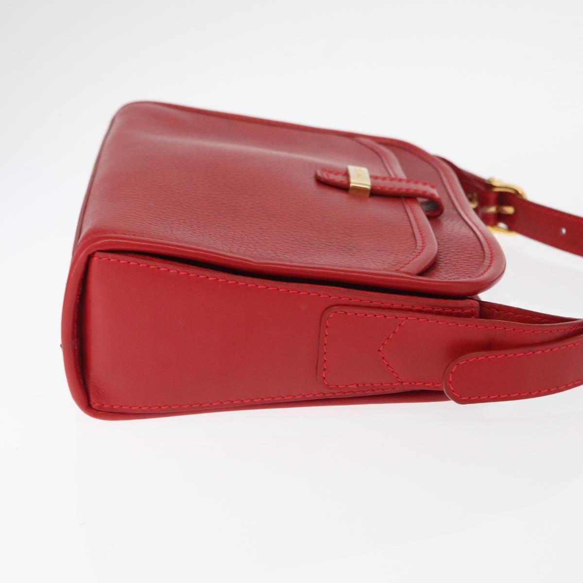 CELINE Shoulder Bag Leather Red Gold Auth 161123