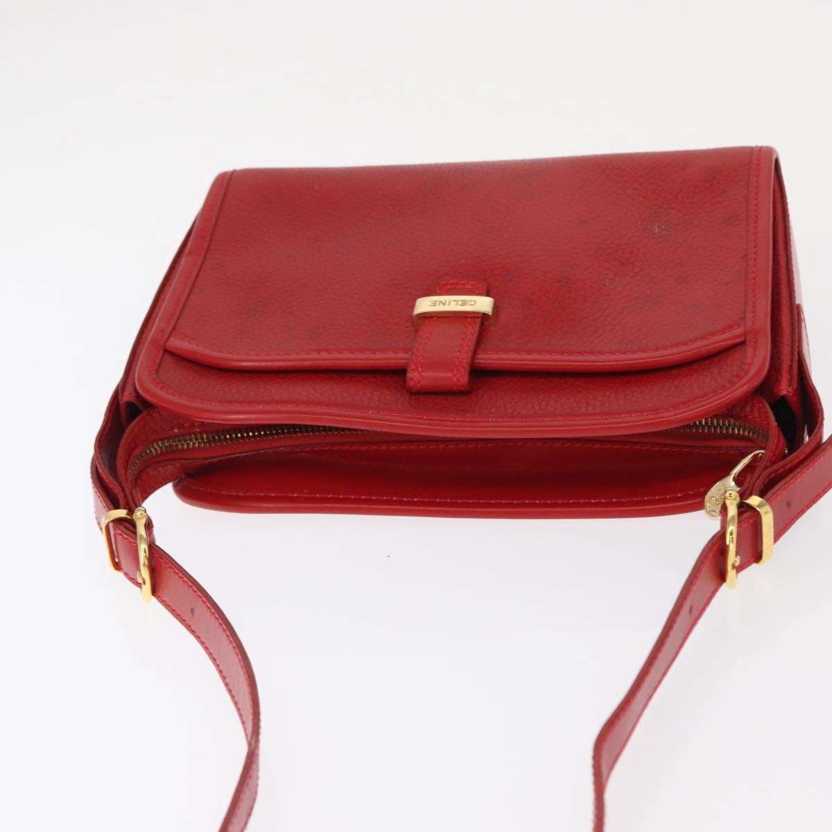 CELINE Shoulder Bag Leather Red Gold Auth 161123