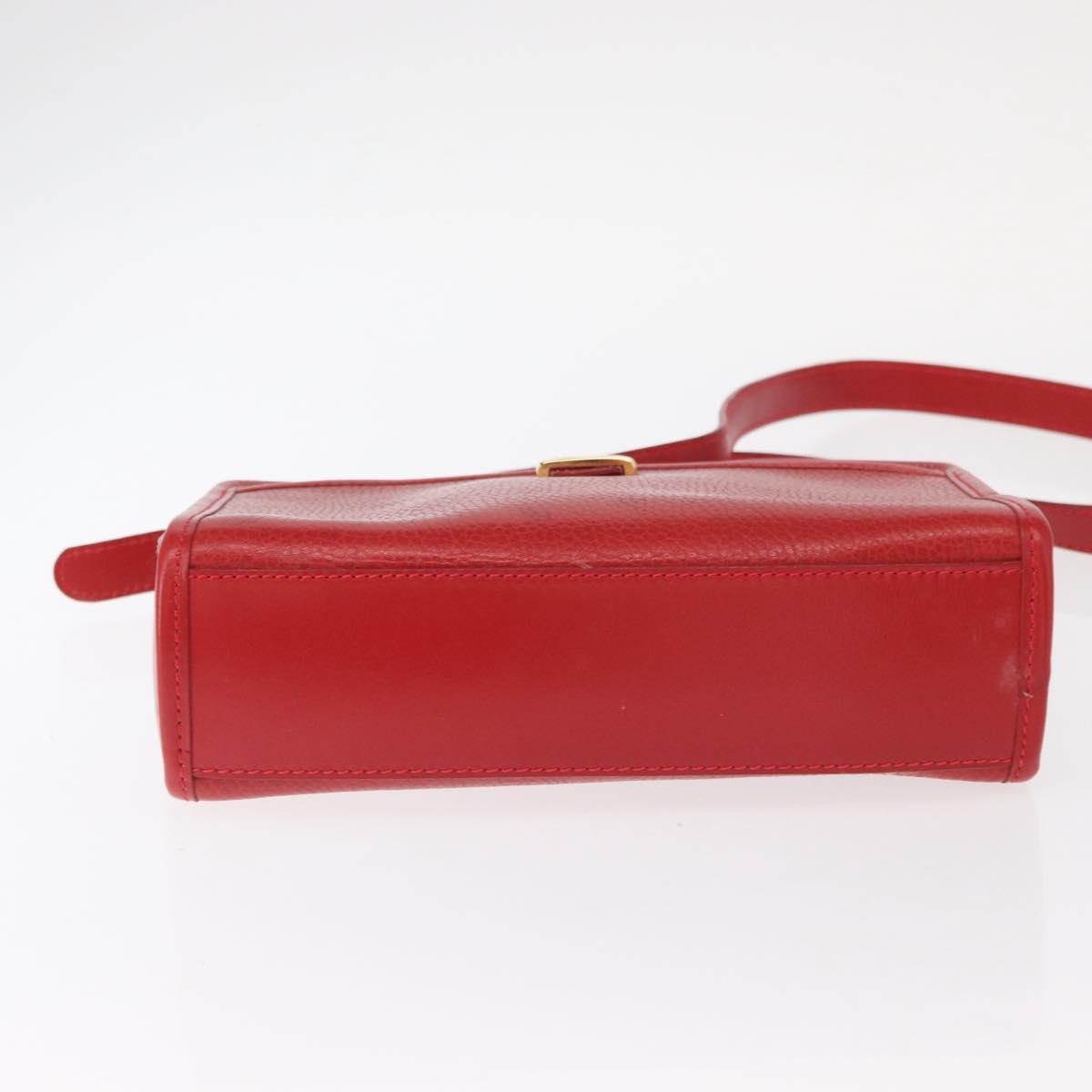 CELINE Shoulder Bag Leather Red Gold Auth 161123
