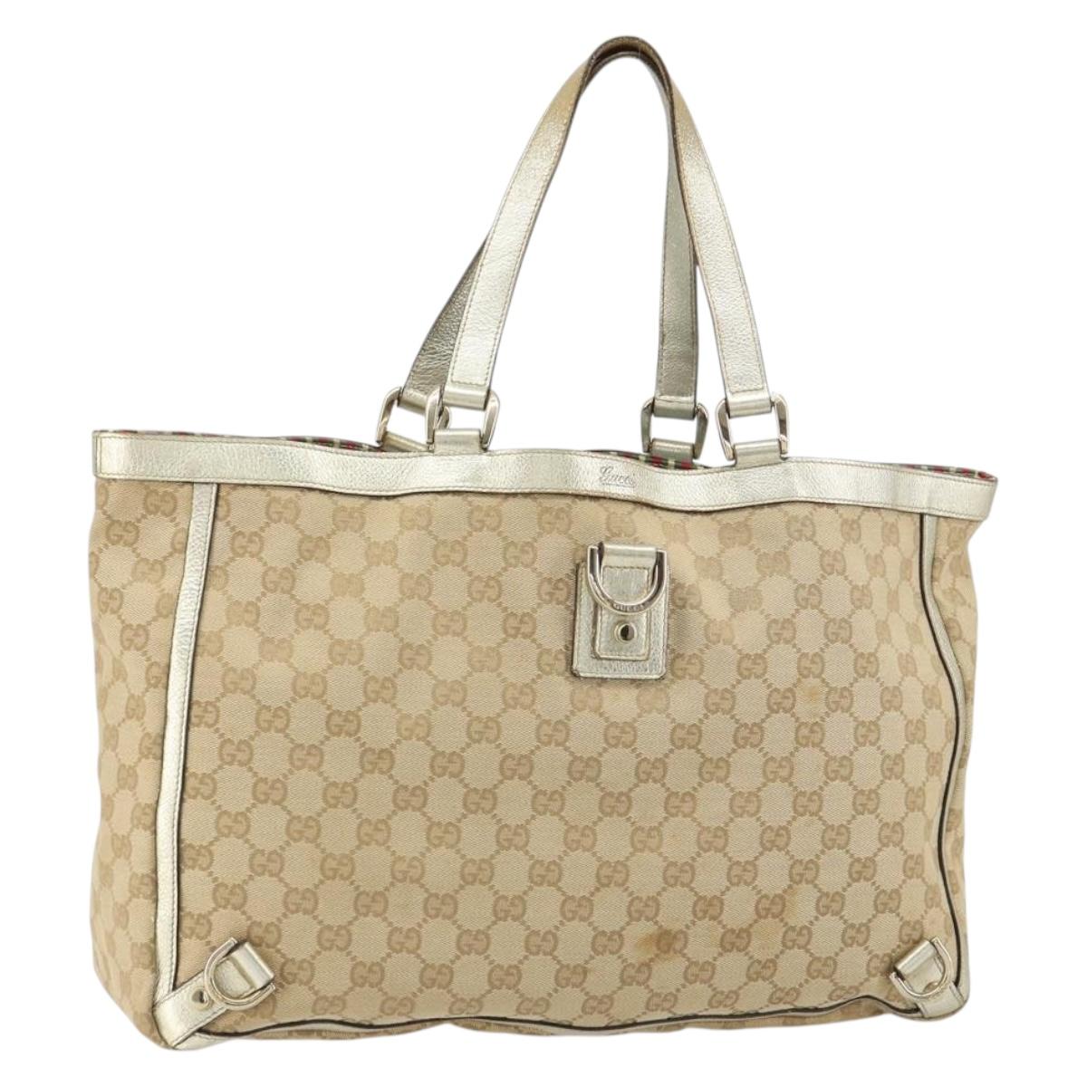 GUCCI GG Canvas Tote Bag Beige Gold 141472 Auth 161125