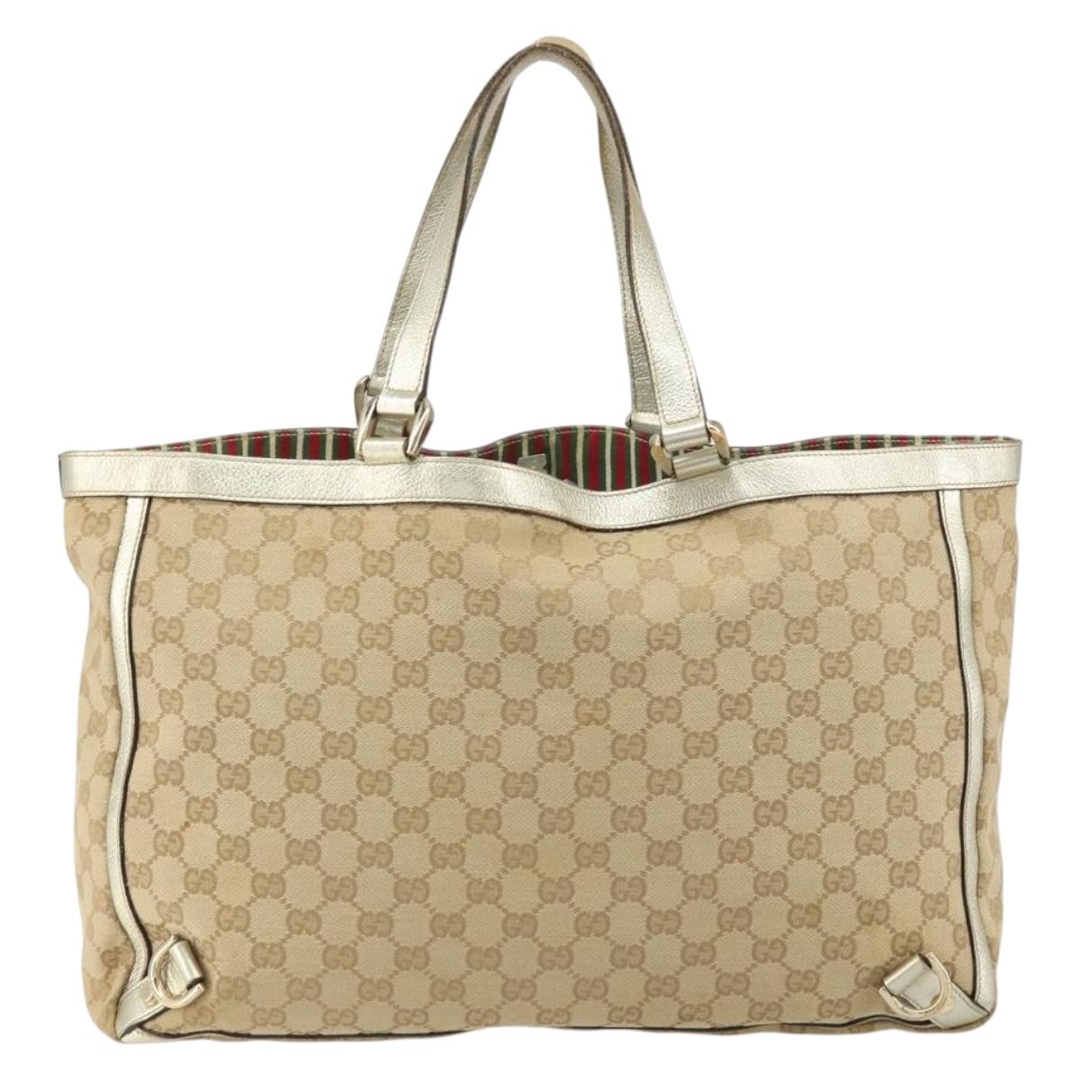 GUCCI GG Canvas Tote Bag Beige Gold 141472 Auth 161125