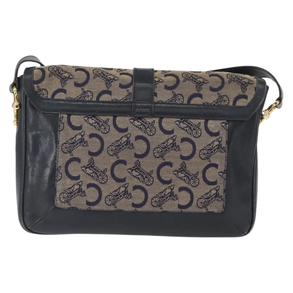 CELINE C Sulky Shoulder Bag Canvas Navy Gold Auth 161128