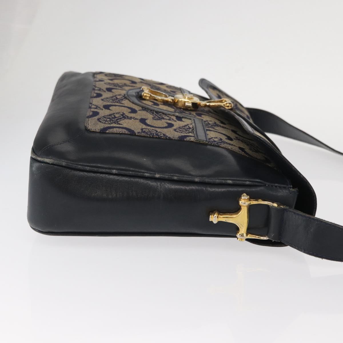 CELINE C Sulky Shoulder Bag Canvas Navy Gold Auth 161128