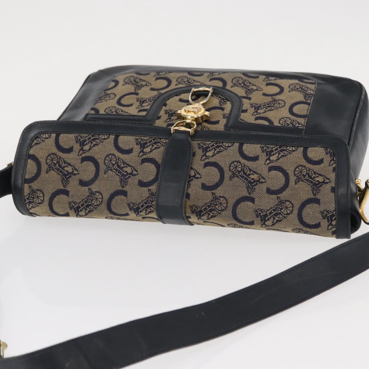 CELINE C Sulky Shoulder Bag Canvas Navy Gold Auth 161128