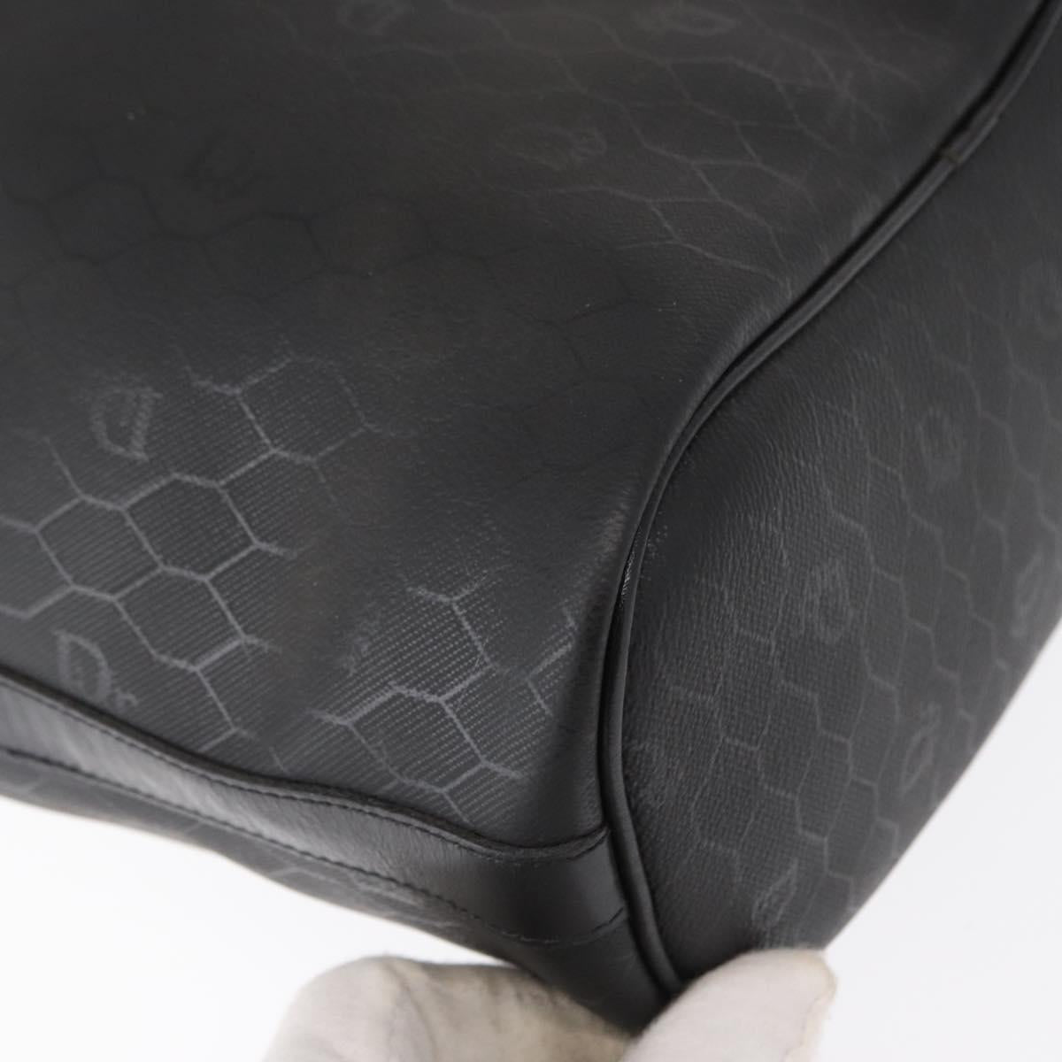 Christian Dior Honeycomb Canvas Shoulder Bag PVC Black Gold Auth 161139