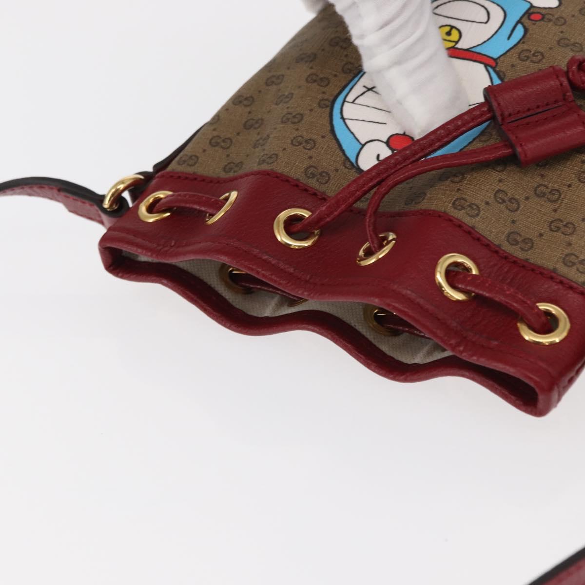 GUCCI Micro GG Supreme Doraemon Shoulder Bag PVC Beige Gold 647801 Auth 161141SM