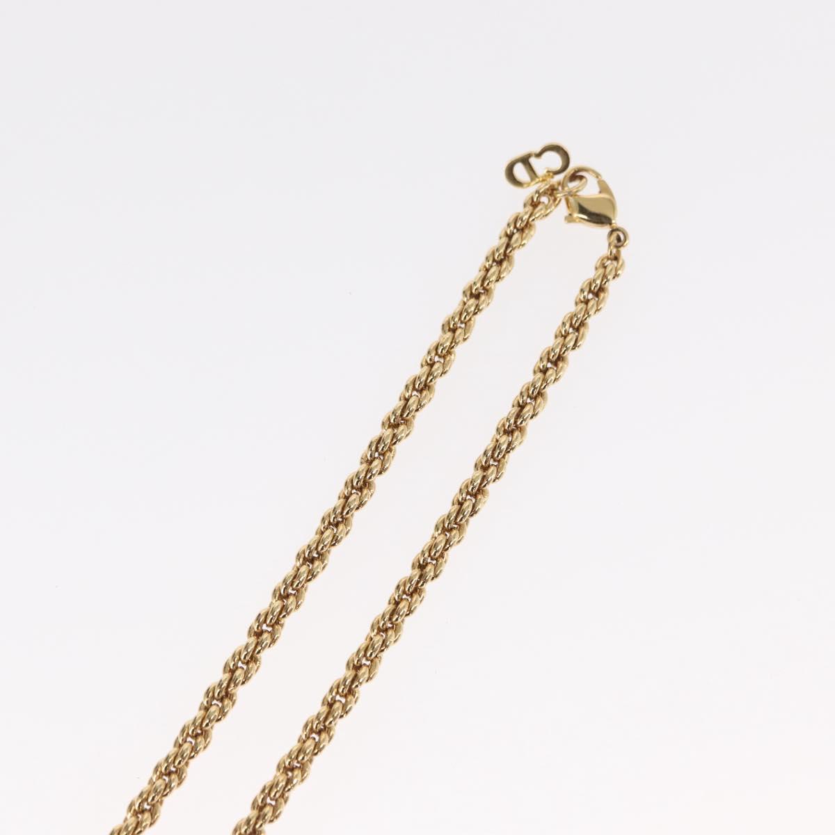 Christian Dior Pearl Emblem Necklace metal Gold Tone Auth 161155V
