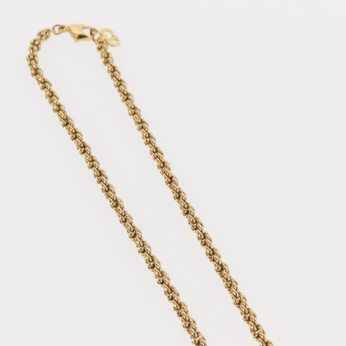 Christian Dior Pearl Emblem Necklace metal Gold Tone Auth 161155V