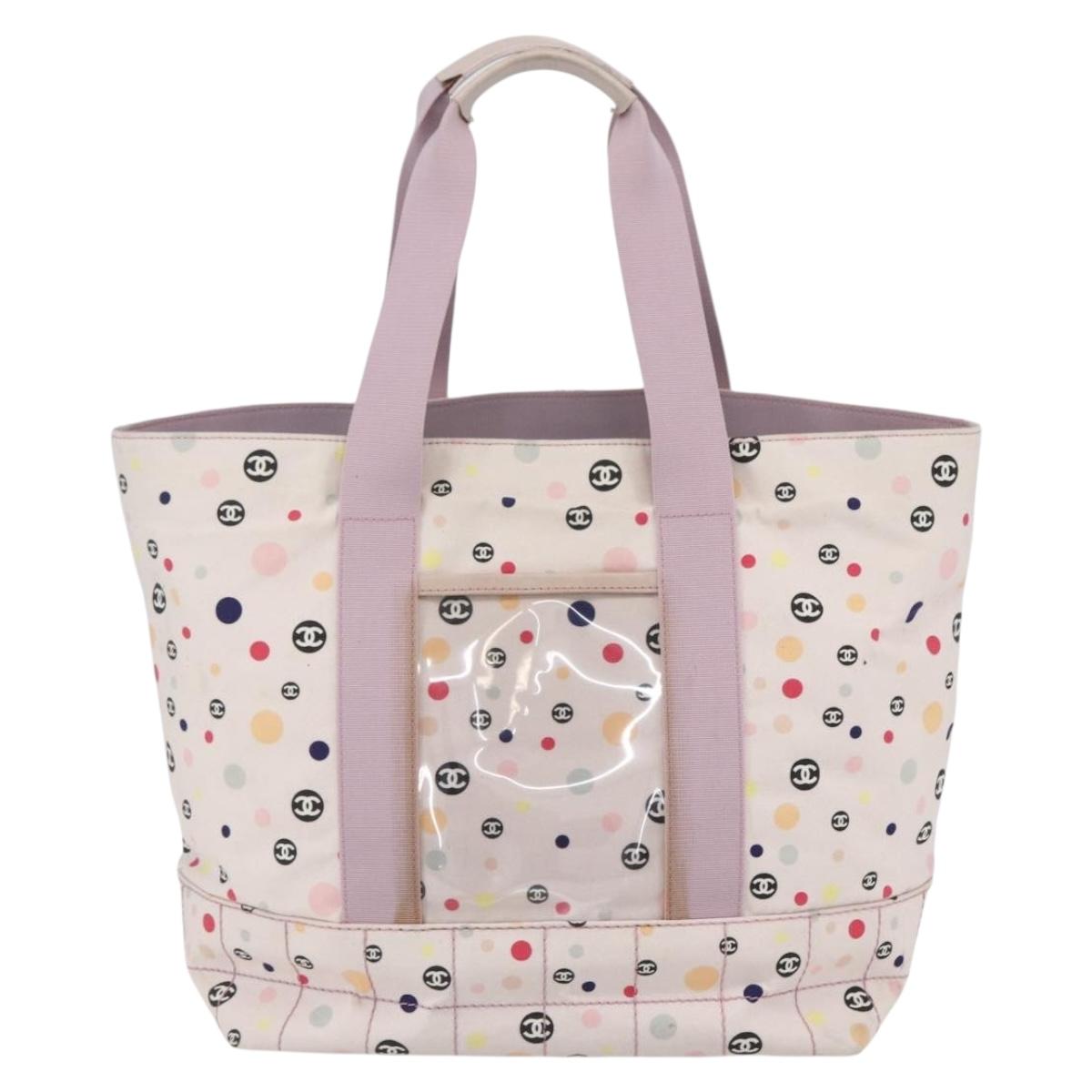 CHANEL Choco Bar Tote Bag Canvas Pink Gold CC Auth 161158