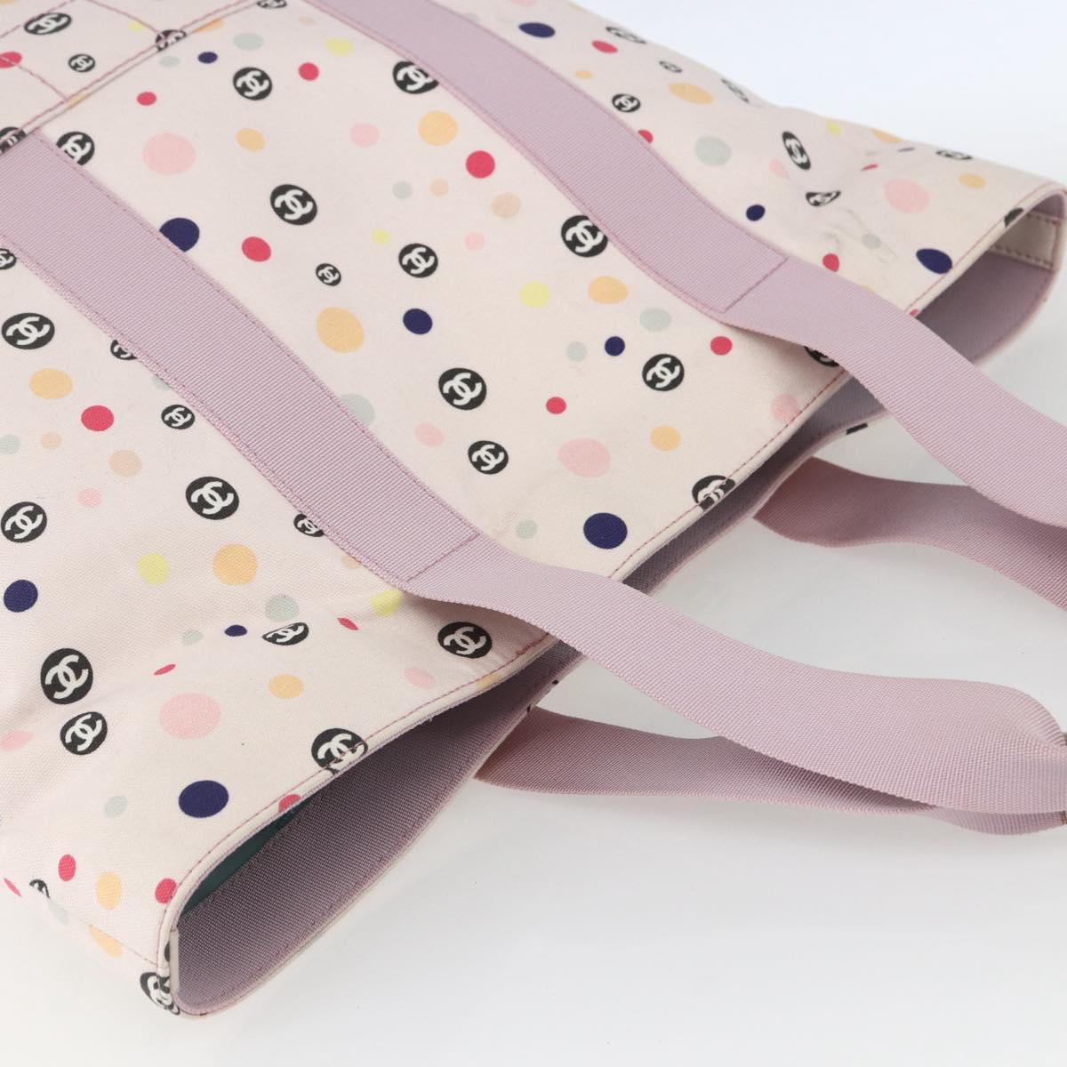 CHANEL Choco Bar Tote Bag Canvas Pink Gold CC Auth 161158