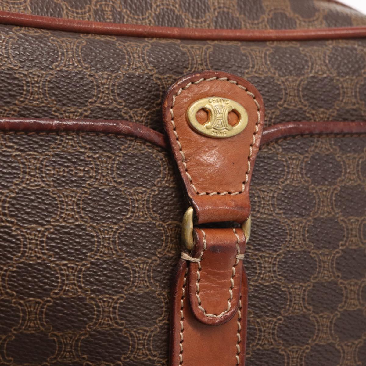 CELINE Macadam Canvas Shoulder Bag PVC Leather Brown Gold Auth 161163