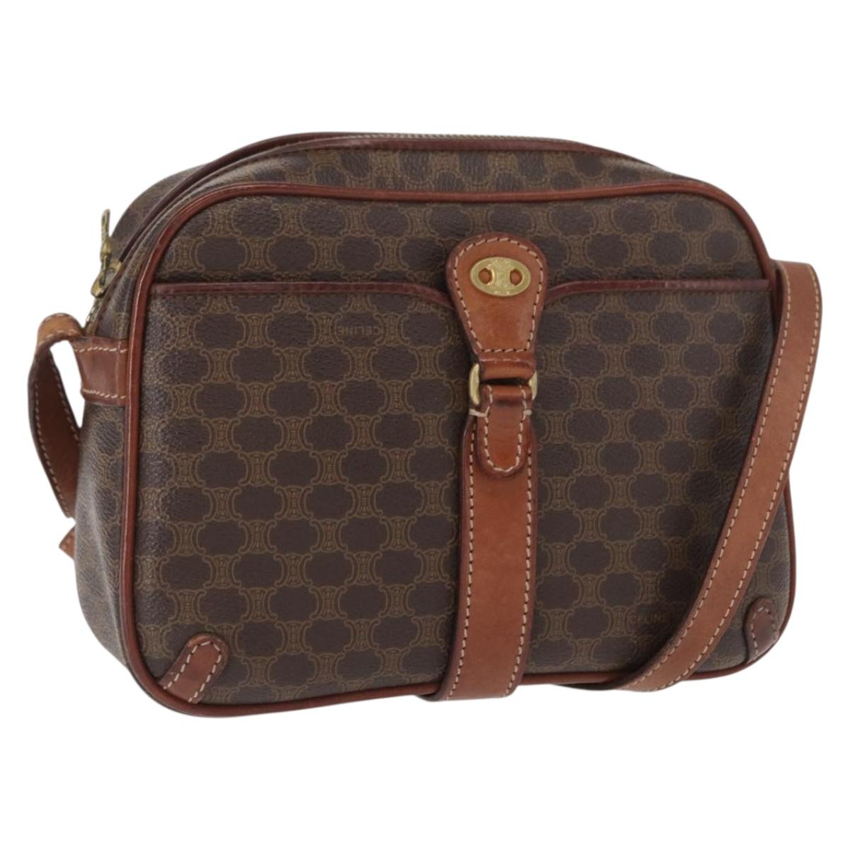 CELINE Macadam Canvas Shoulder Bag PVC Leather Brown Gold Auth 161163