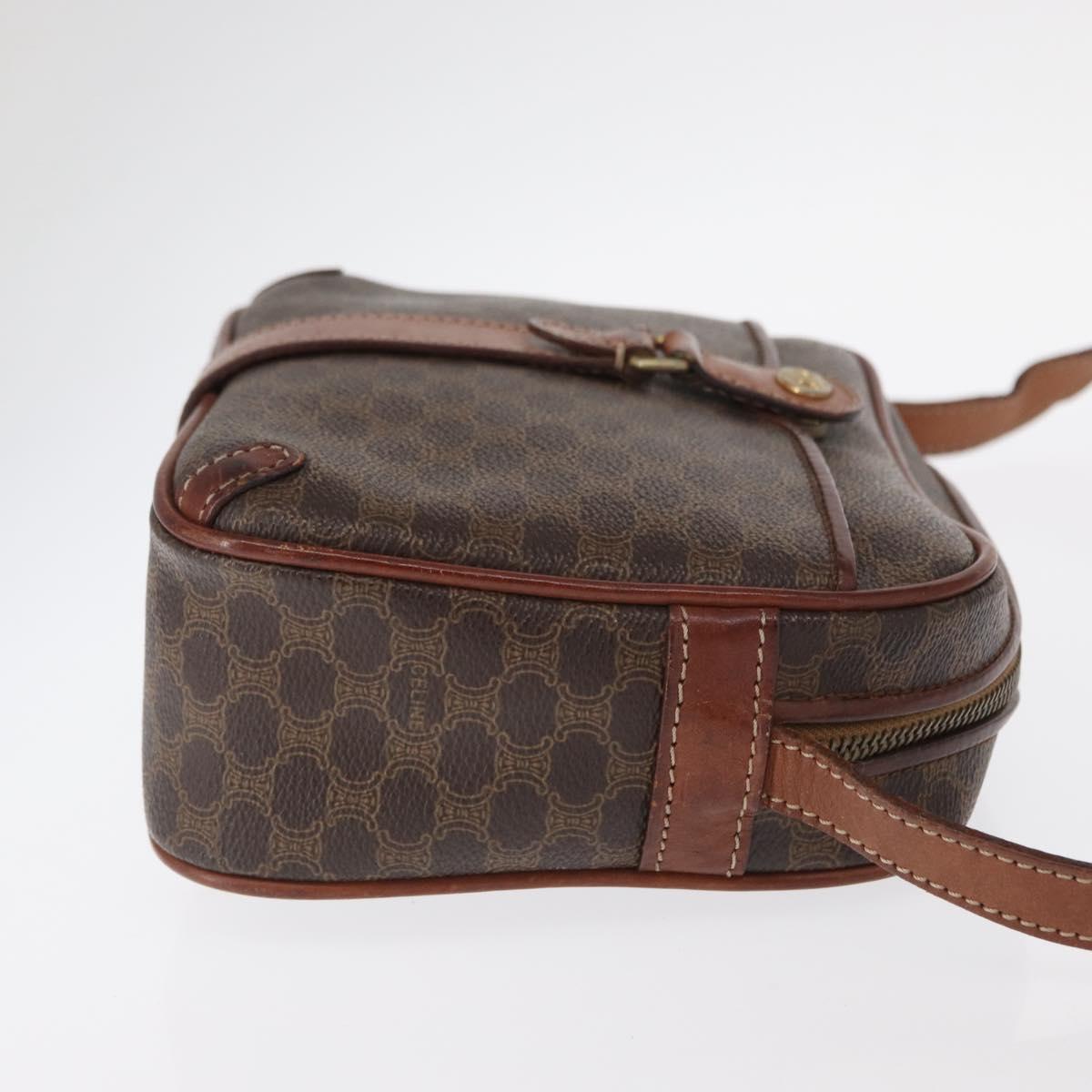 CELINE Macadam Canvas Shoulder Bag PVC Leather Brown Gold Auth 161163