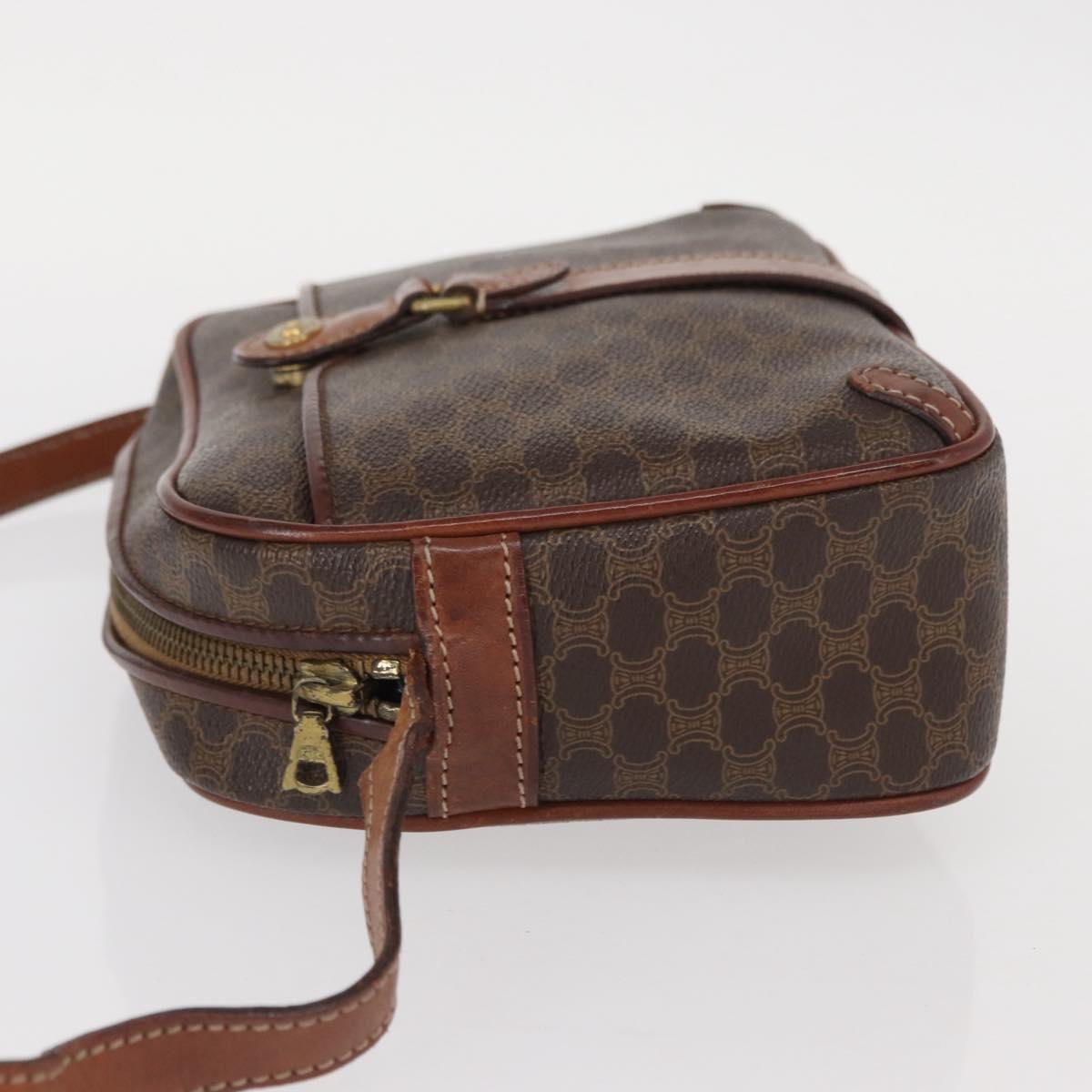 CELINE Macadam Canvas Shoulder Bag PVC Leather Brown Gold Auth 161163