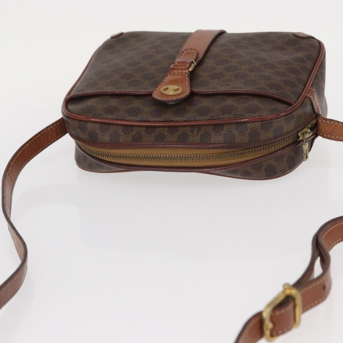 CELINE Macadam Canvas Shoulder Bag PVC Leather Brown Gold Auth 161163