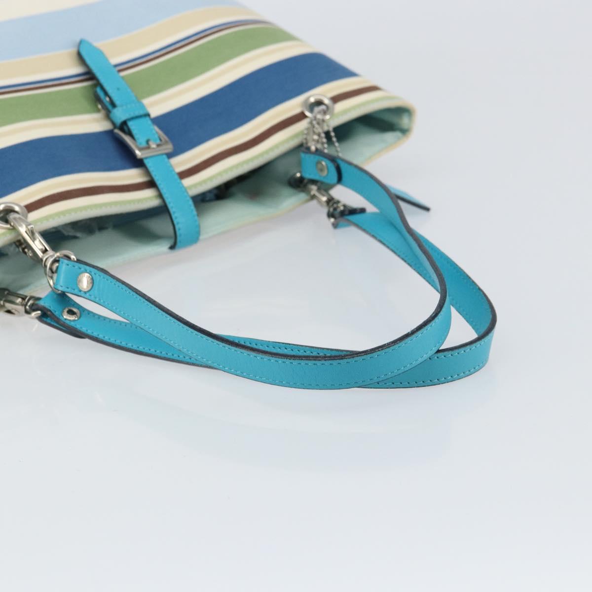 BURBERRY Tote Bag Canvas Blue Silver Auth 161168