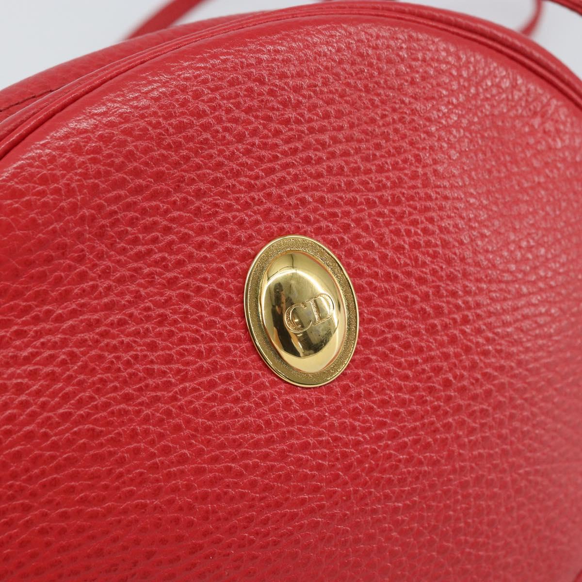 Christian Dior Shoulder Bag Leather Red Gold Auth 161188