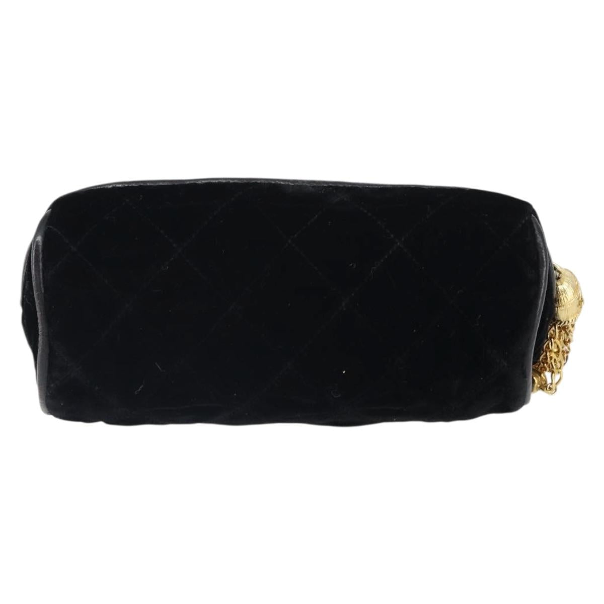 CHANEL Matelasse Pouch Velor Black Gold CC Auth 161194V