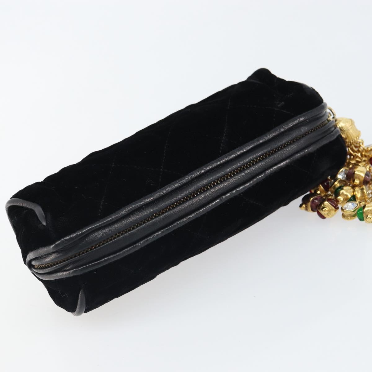 CHANEL Matelasse Pouch Velor Black Gold CC Auth 161194V