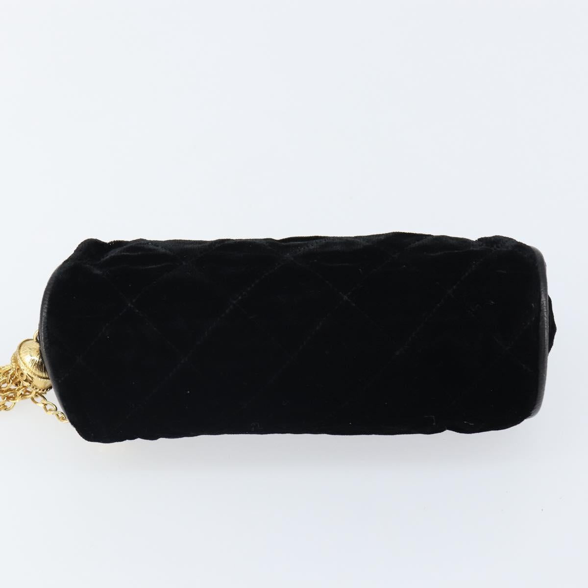CHANEL Matelasse Pouch Velor Black Gold CC Auth 161194V