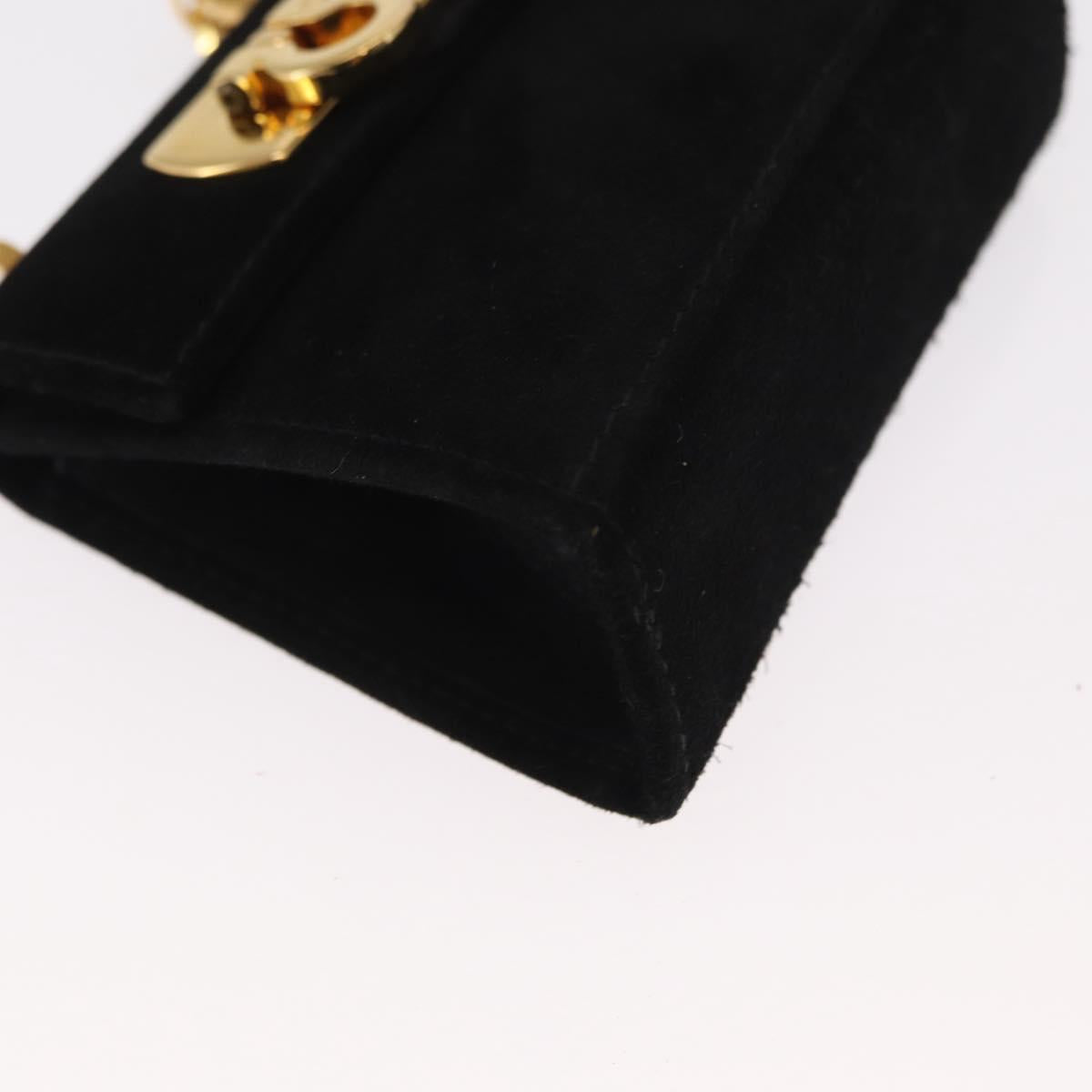 Salvatore Ferragamo Gancini Chain Shoulder Pouch Suede Black Gold Auth 161208