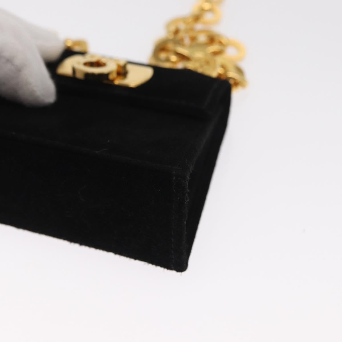 Salvatore Ferragamo Gancini Chain Shoulder Pouch Suede Black Gold Auth 161208