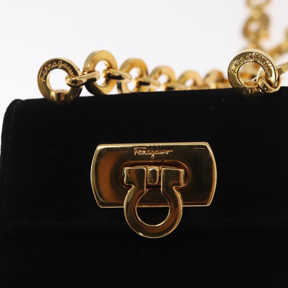 Salvatore Ferragamo Gancini Chain Shoulder Pouch Suede Black Gold Auth 161208