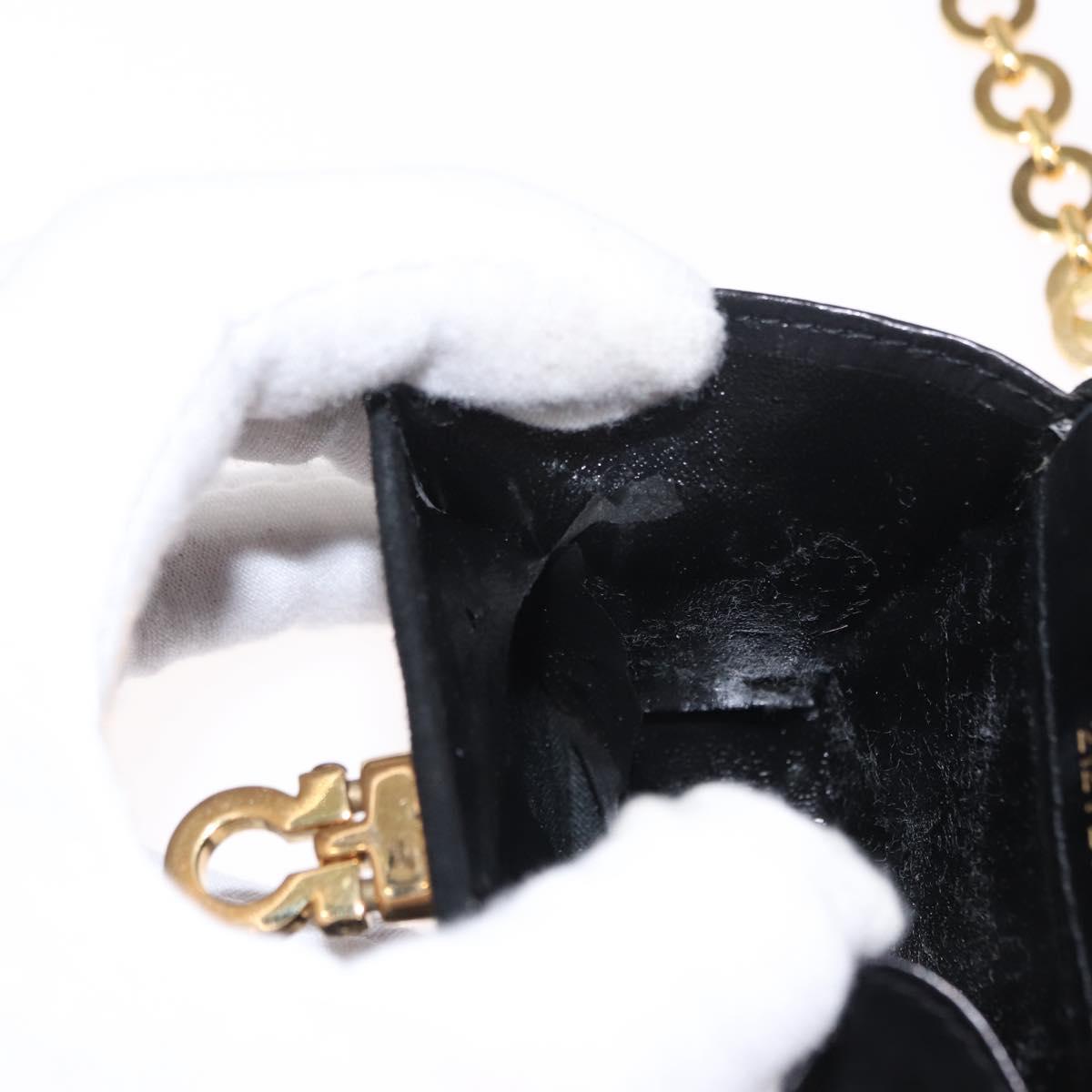 Salvatore Ferragamo Gancini Chain Shoulder Pouch Suede Black Gold Auth 161208