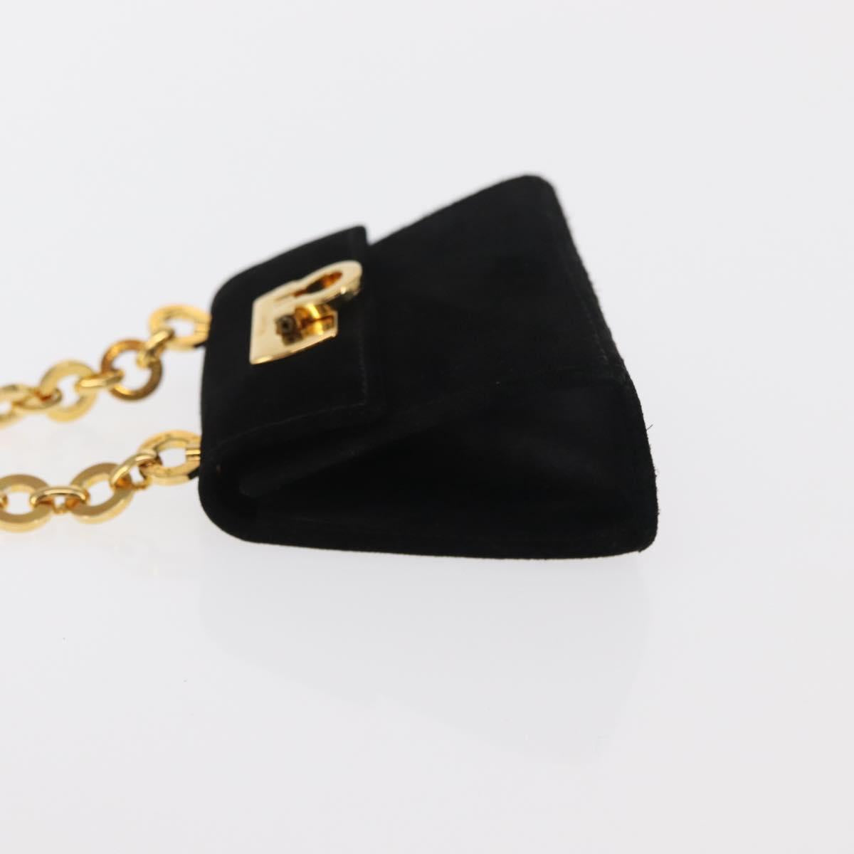 Salvatore Ferragamo Gancini Chain Shoulder Pouch Suede Black Gold Auth 161208