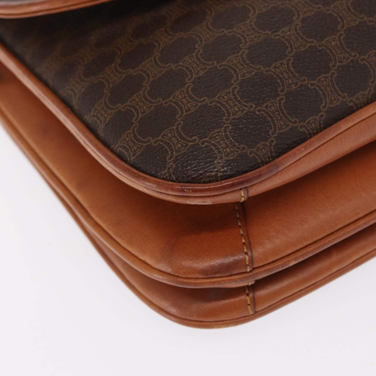CELINE Macadam Canvas Shoulder Bag PVC Leather Brown Gold Auth 161211