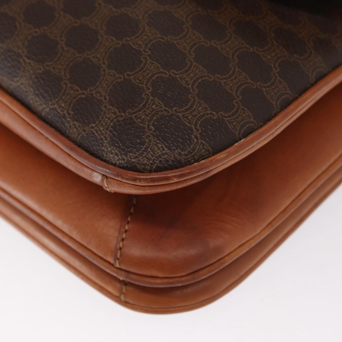 CELINE Macadam Canvas Shoulder Bag PVC Leather Brown Gold Auth 161211