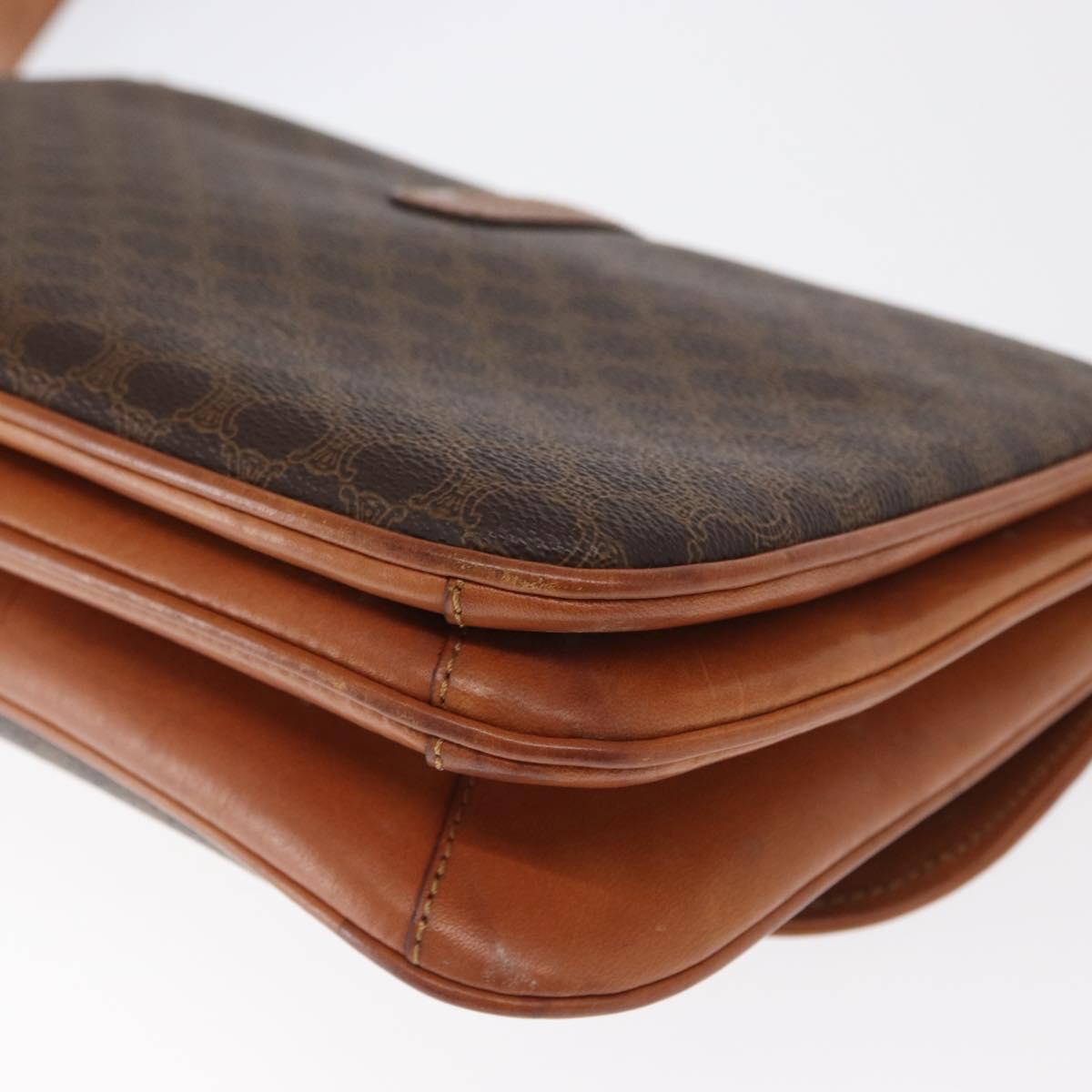 CELINE Macadam Canvas Shoulder Bag PVC Leather Brown Gold Auth 161211