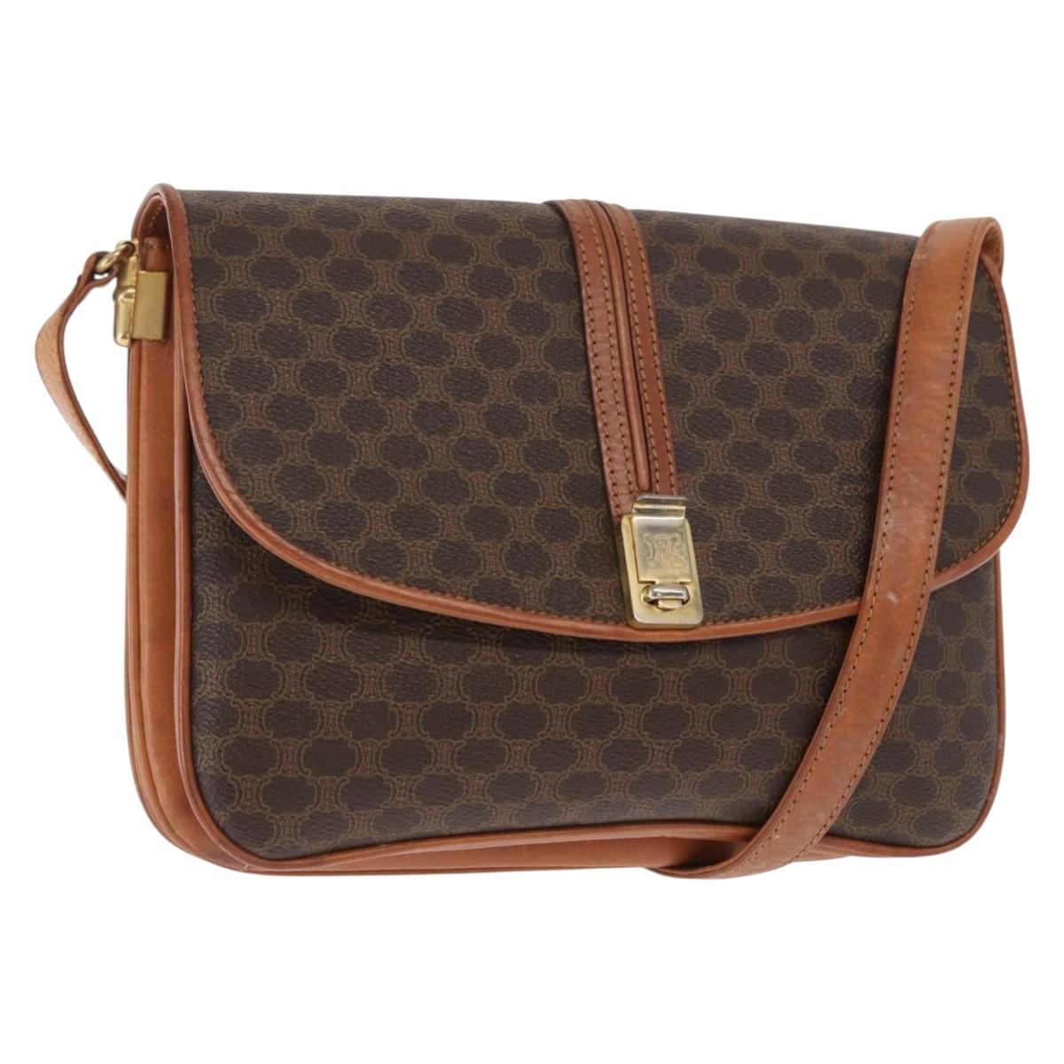 CELINE Macadam Canvas Shoulder Bag PVC Leather Brown Gold Auth 161211