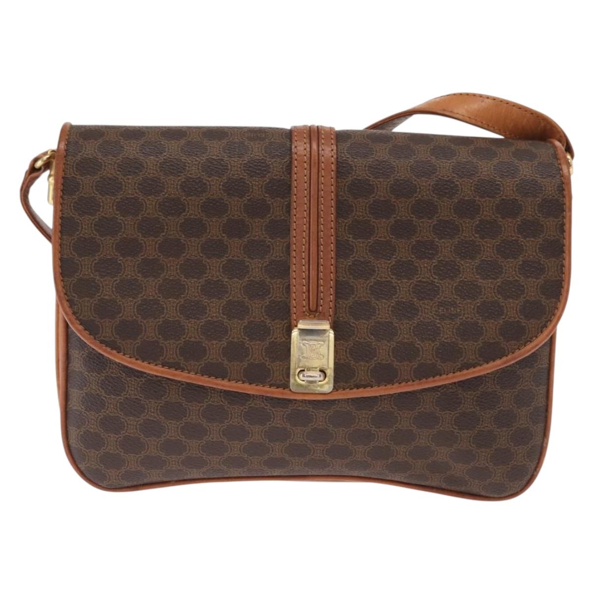 CELINE Macadam Canvas Shoulder Bag PVC Leather Brown Gold Auth 161211