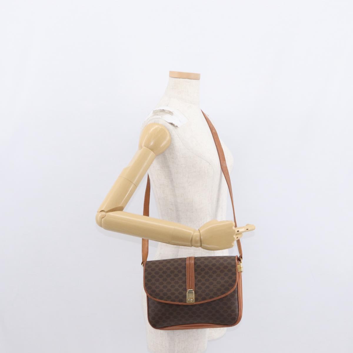 CELINE Macadam Canvas Shoulder Bag PVC Leather Brown Gold Auth 161211