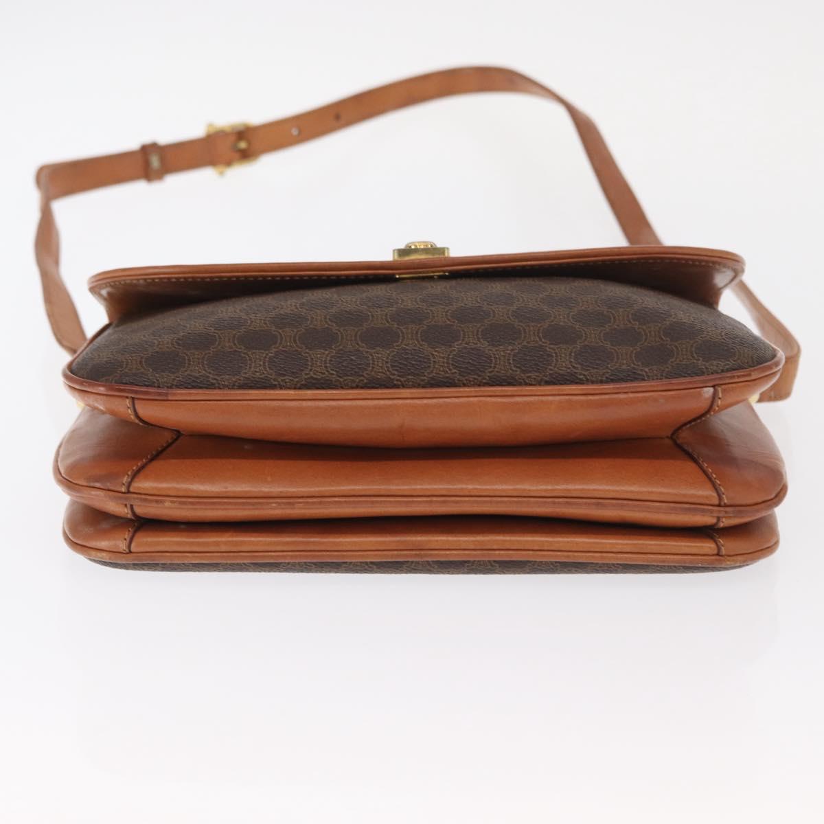 CELINE Macadam Canvas Shoulder Bag PVC Leather Brown Gold Auth 161211