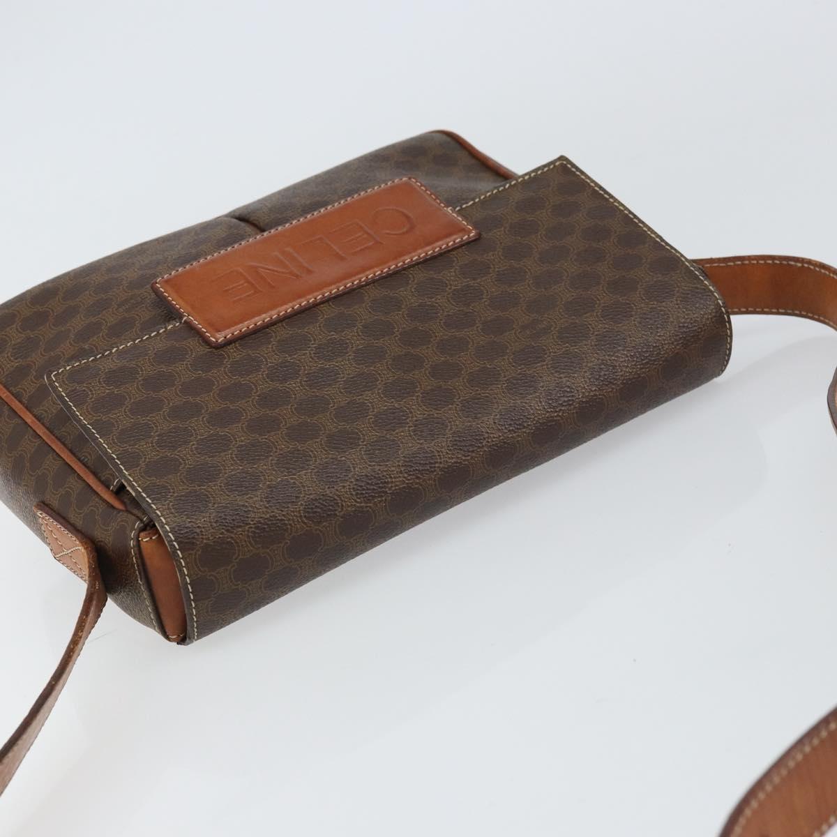 CELINE Macadam Canvas Shoulder Bag PVC Leather Brown Gold Auth 161212