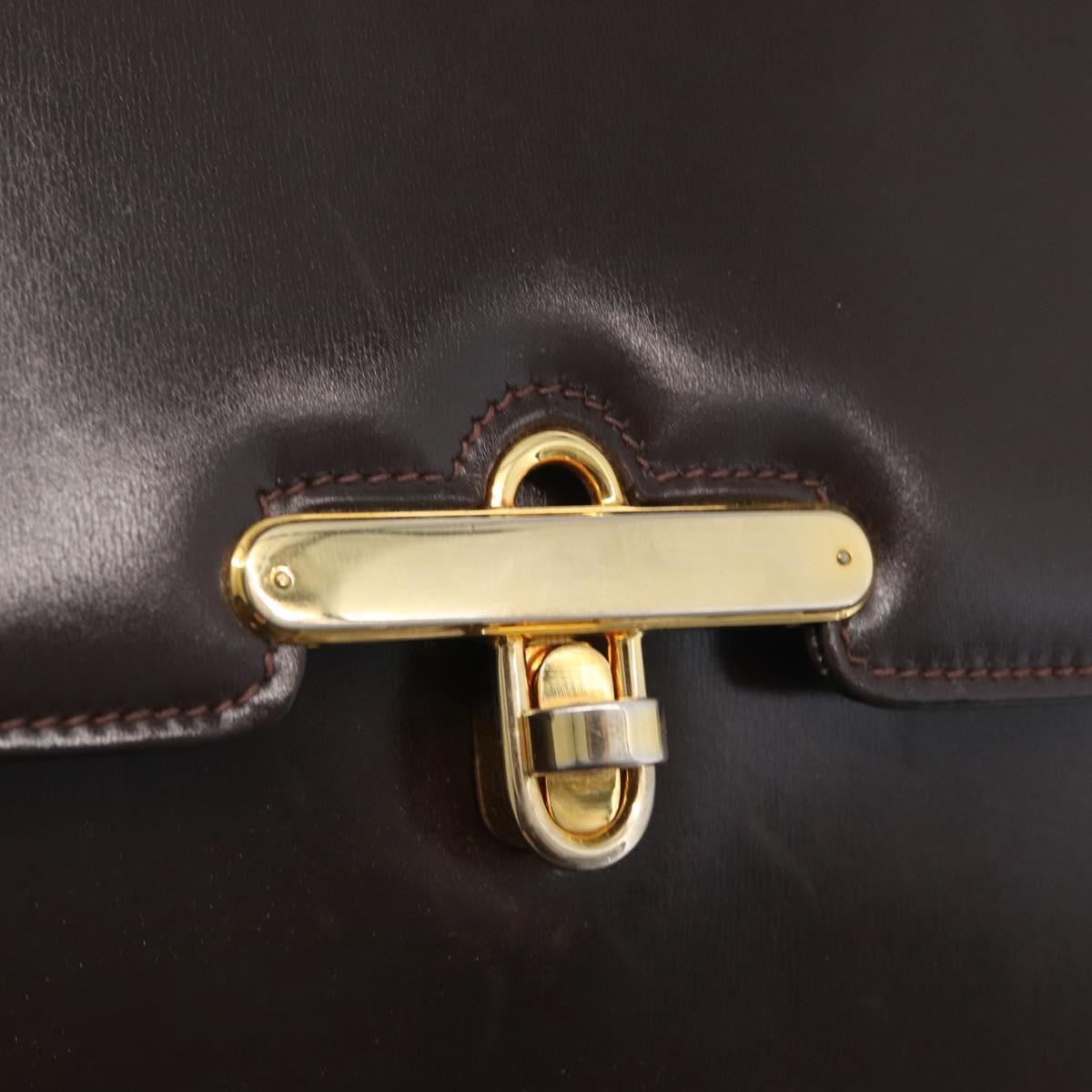 GUCCI Hand Bag Leather Dark Brown Gold Auth 161217