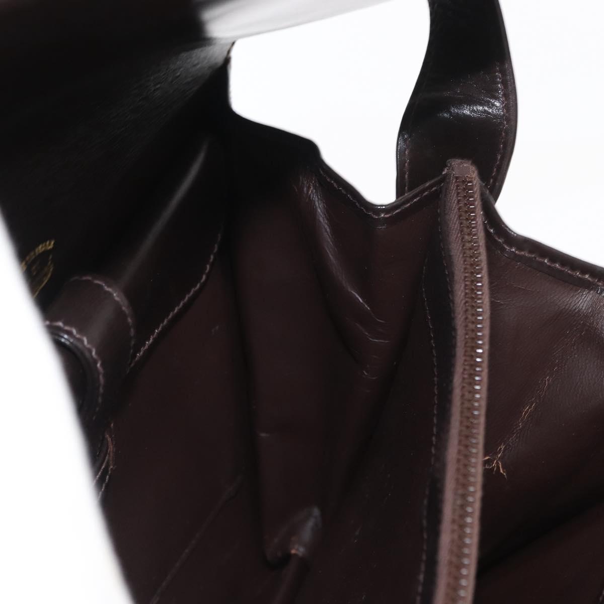 GUCCI Hand Bag Leather Dark Brown Gold Auth 161217