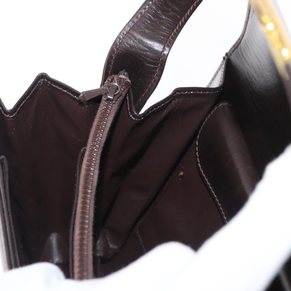 GUCCI Hand Bag Leather Dark Brown Gold Auth 161217