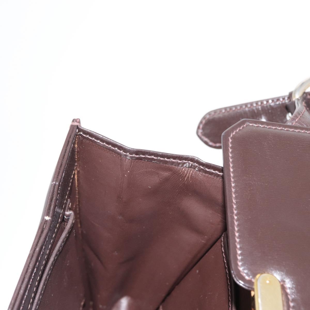 GUCCI Hand Bag Leather Dark Brown Gold Auth 161217