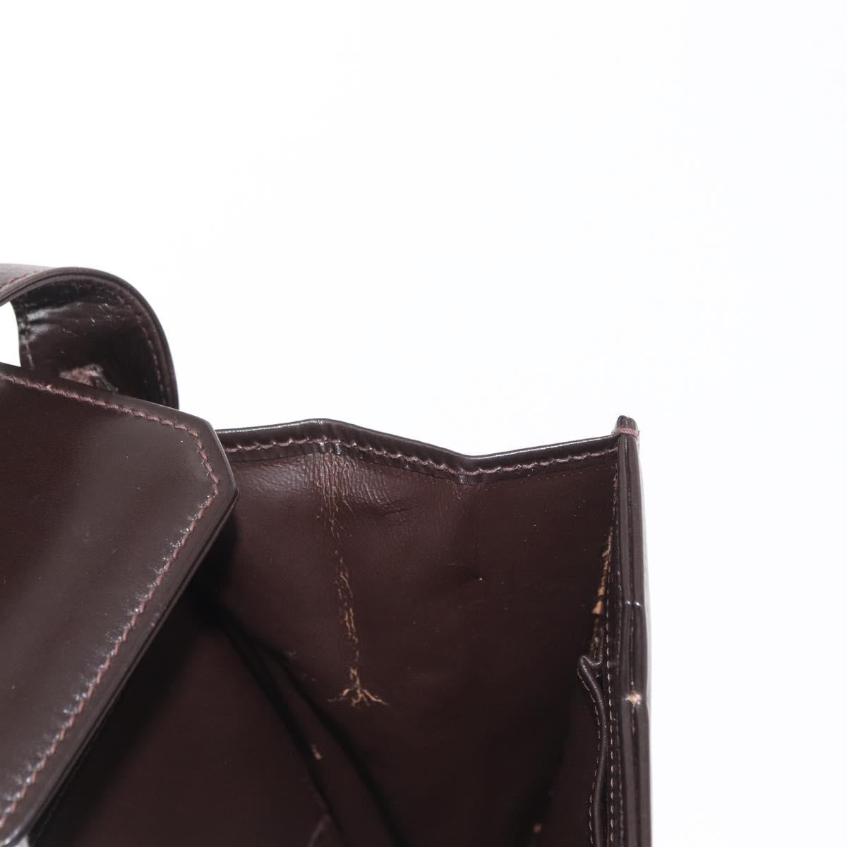 GUCCI Hand Bag Leather Dark Brown Gold Auth 161217