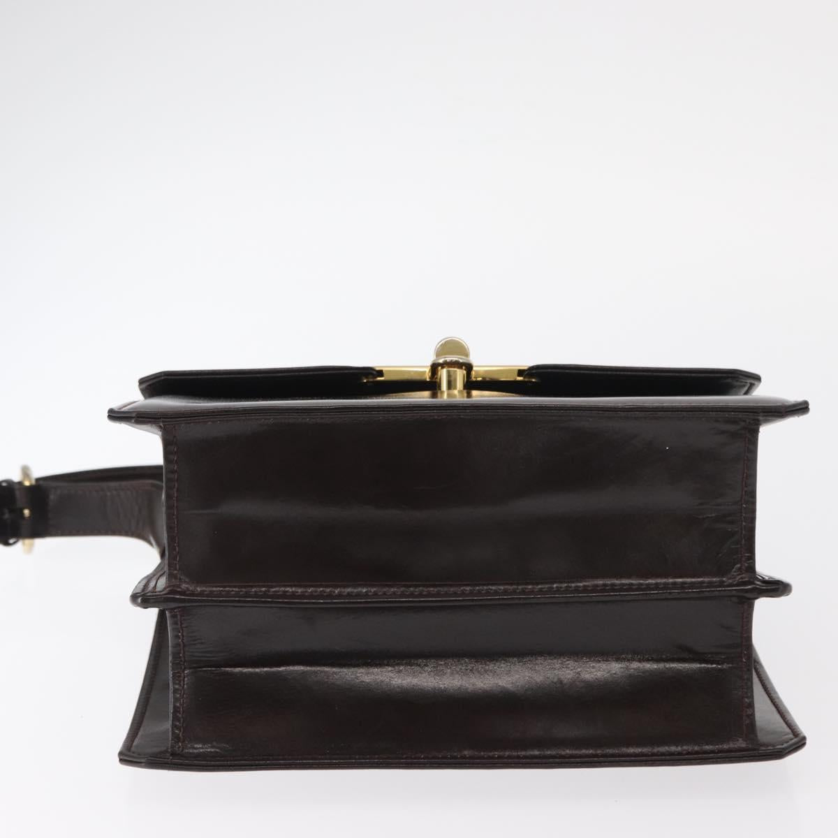 GUCCI Hand Bag Leather Dark Brown Gold Auth 161217