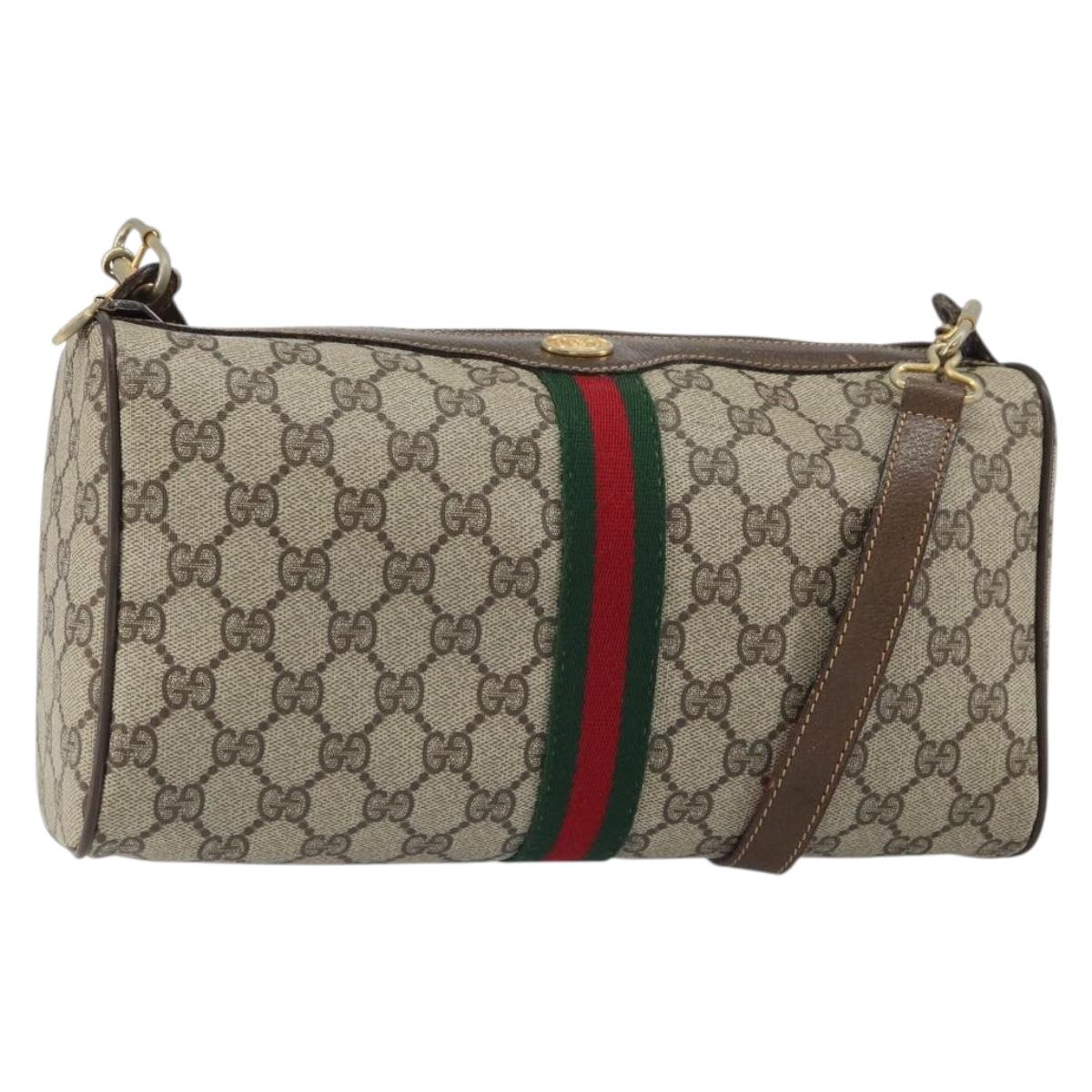 GUCCI Web Sherry Line Bag PVC Leather Beige Gold 41 004 4464 Auth 161221