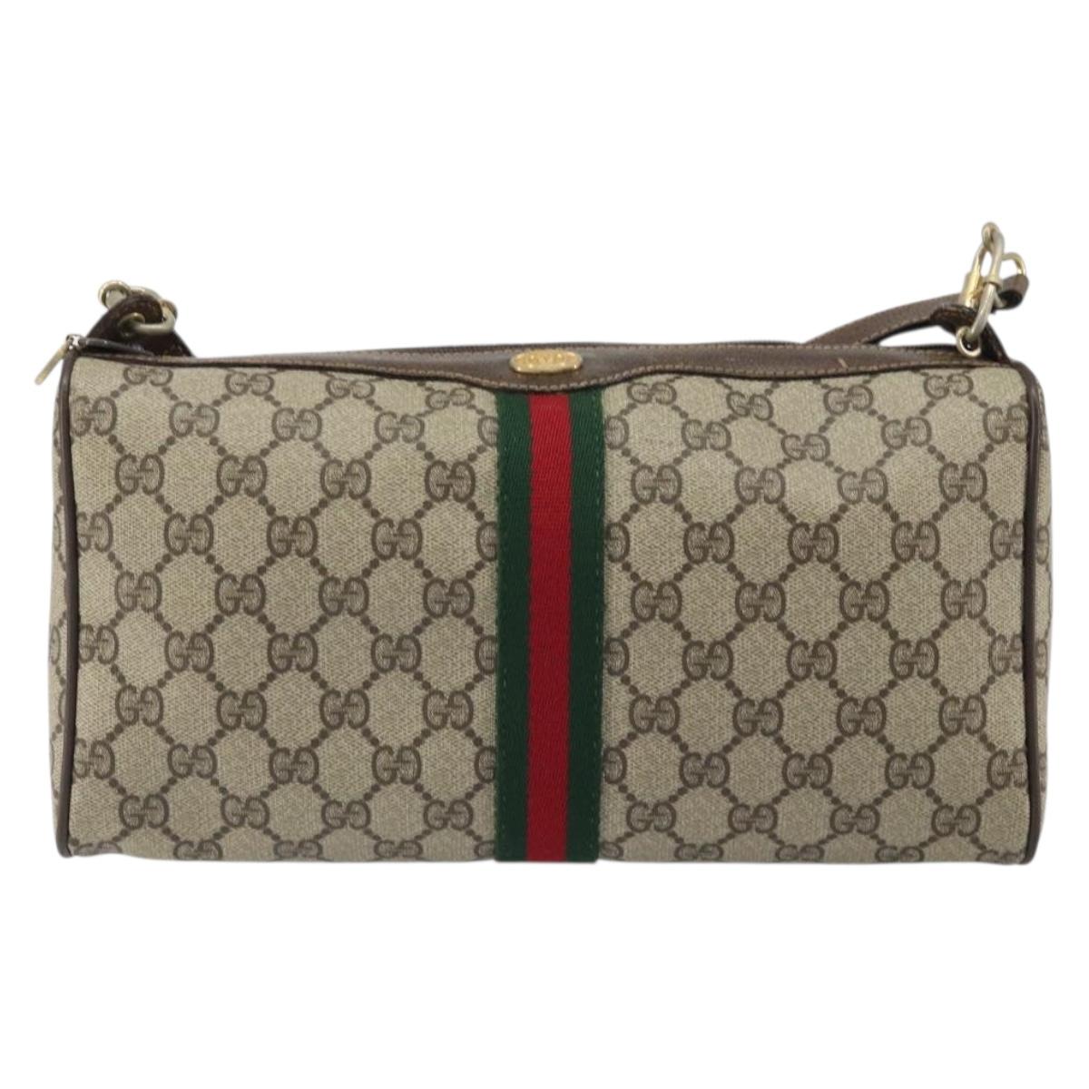 GUCCI Web Sherry Line Bag PVC Leather Beige Gold 41 004 4464 Auth 161221