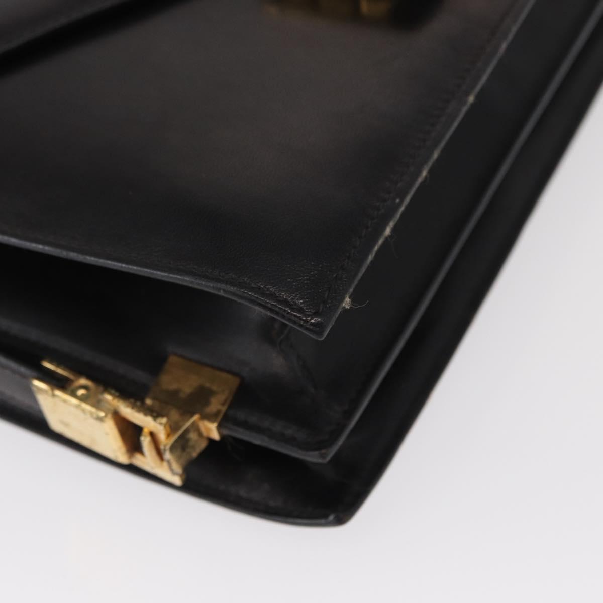 CELINE Horse Carriage Shoulder Bag Leather Black Gold Auth 161222