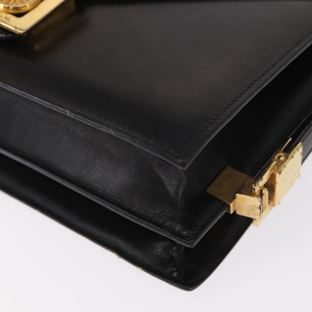 CELINE Horse Carriage Shoulder Bag Leather Black Gold Auth 161222