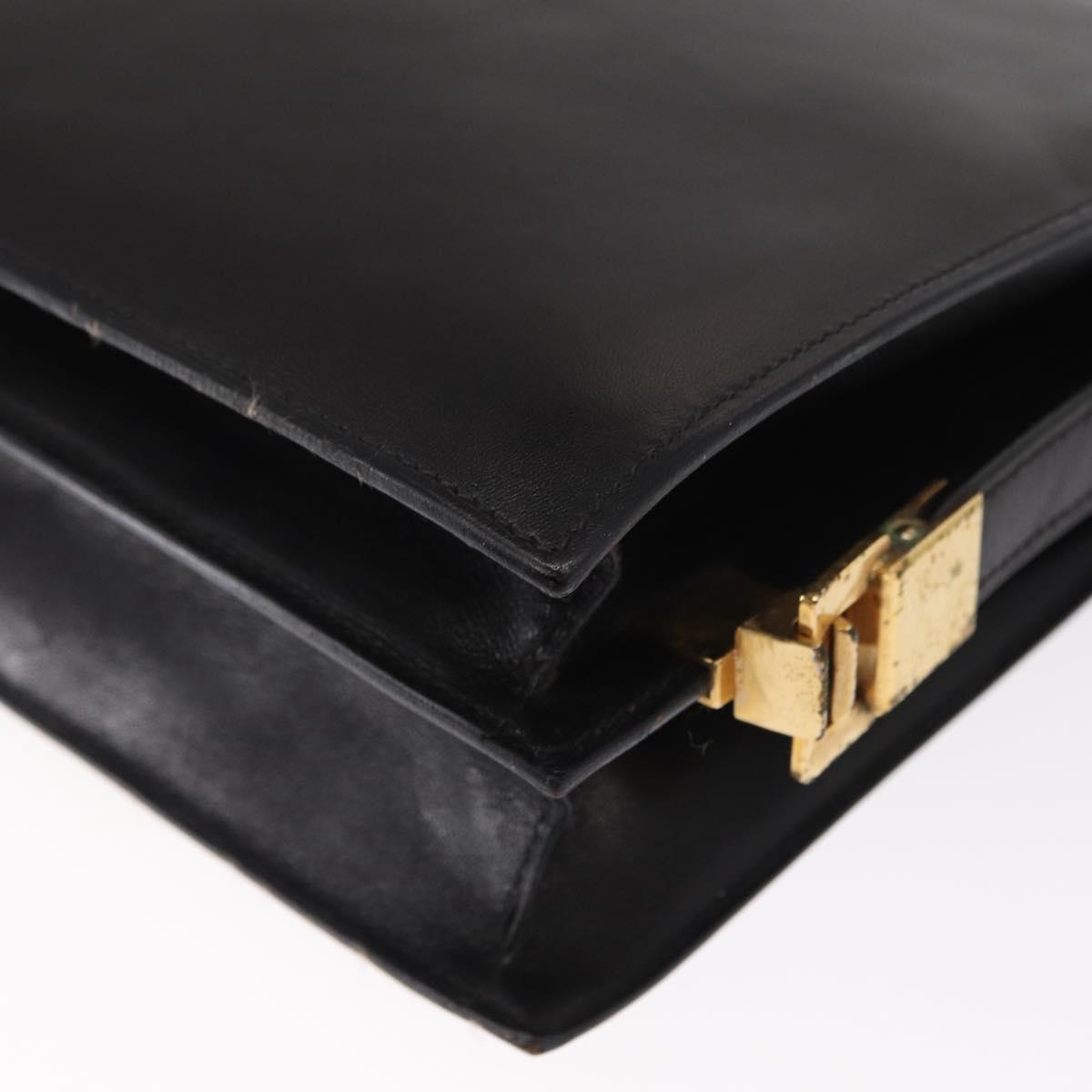 CELINE Horse Carriage Shoulder Bag Leather Black Gold Auth 161222