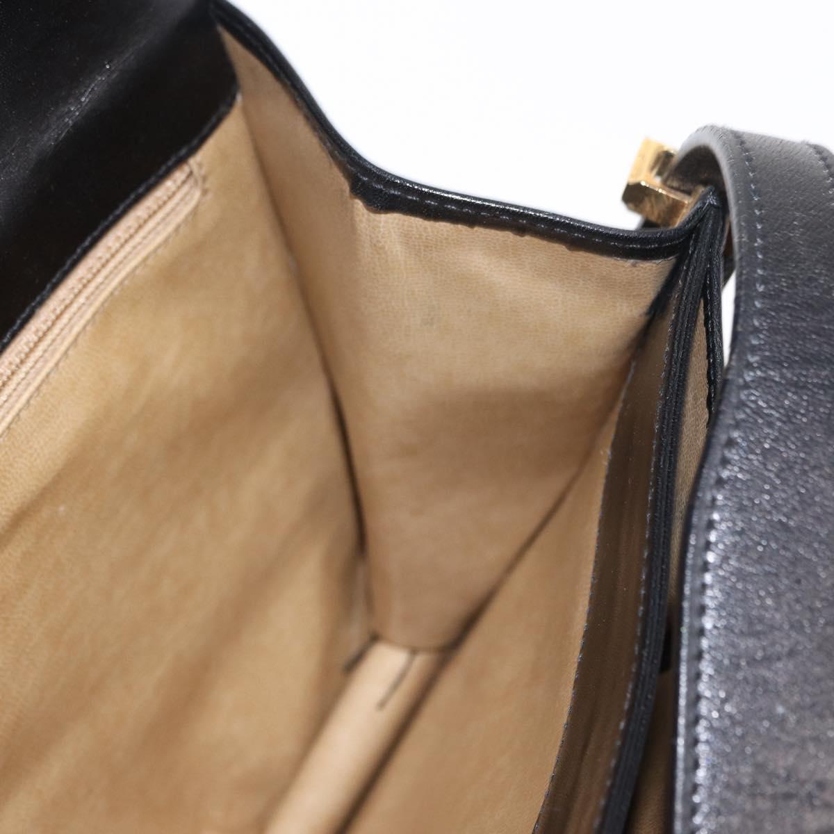 CELINE Horse Carriage Shoulder Bag Leather Black Gold Auth 161222