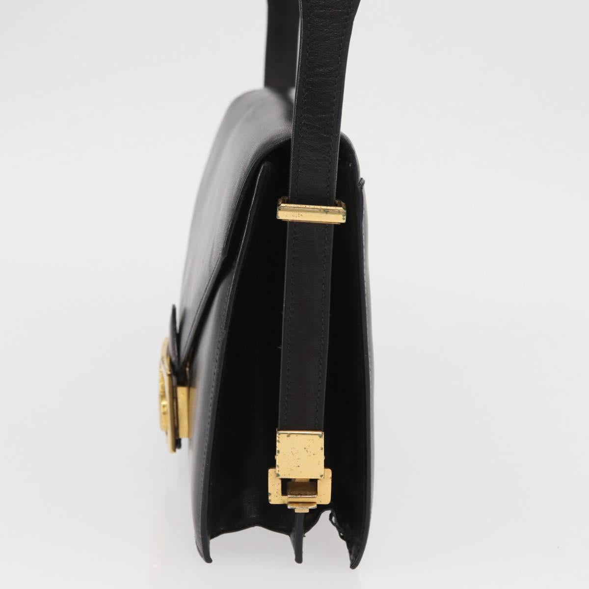 CELINE Horse Carriage Shoulder Bag Leather Black Gold Auth 161222